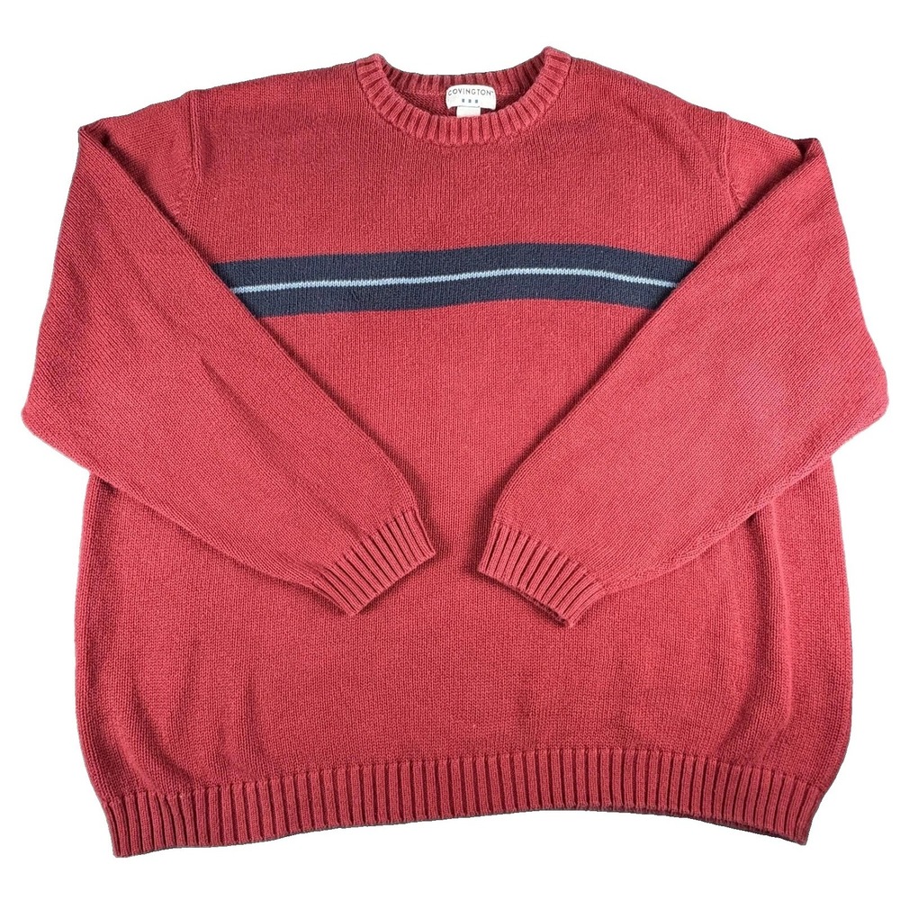 Covington Sweater Mens 2XL Red Stripe Knit Crew Neck Pullover Long Sleeve Casual